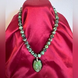 Green Serpentine and Black Onyz Blended Stones and Pendant EC